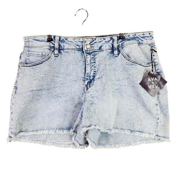 Ava & Viv Pants - Womens Ava & Viv Blue Denim Shorts Cut Off Acid Wash Mid Rise Plus Size 20W